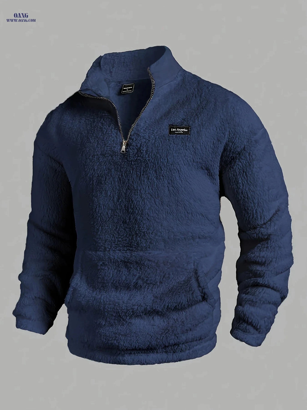 Casual Men's Stand Collar Zipper Sweatshirt - Warm & Fluffy Long Sleeve   OAXG 