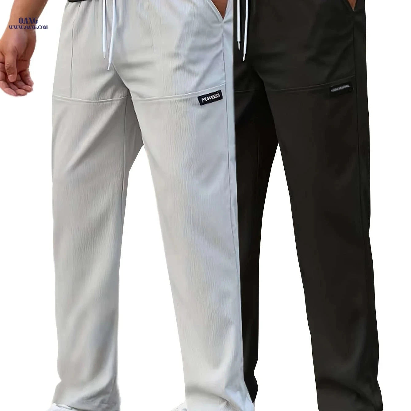 Casual Men's Straight-Leg Pants - Thin Stretch for Spring & Summer   OAXG Creamy White+Black / FR S