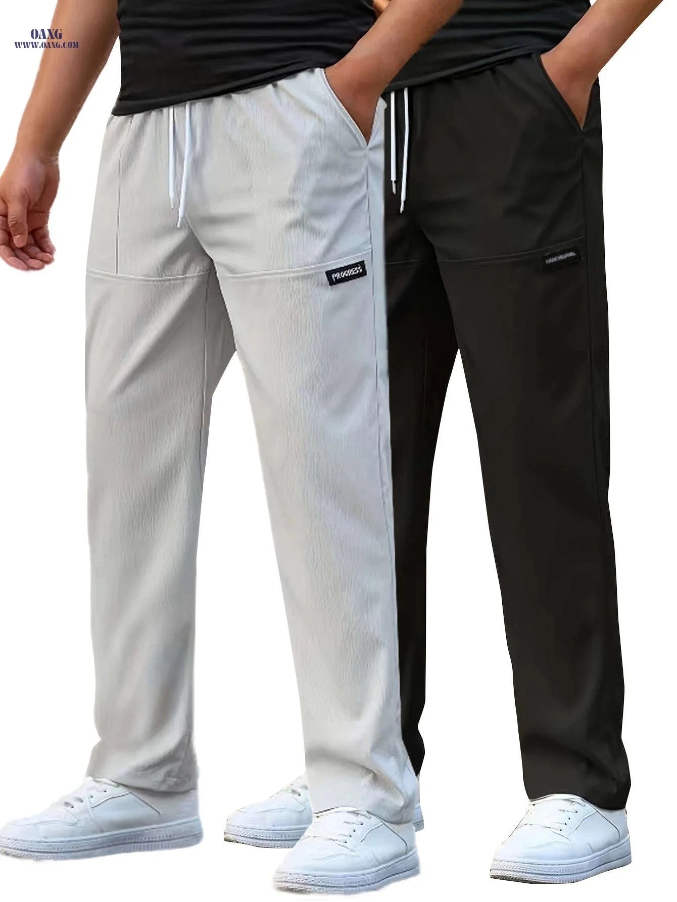 Casual Men's Straight-Leg Pants - Thin Stretch for Spring & Summer   OAXG Creamy White+Black / FR S