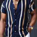 Casual Men's Stripe Graphic Print Shirt - Short Sleeve for Summer   OAXG Blue / FR S