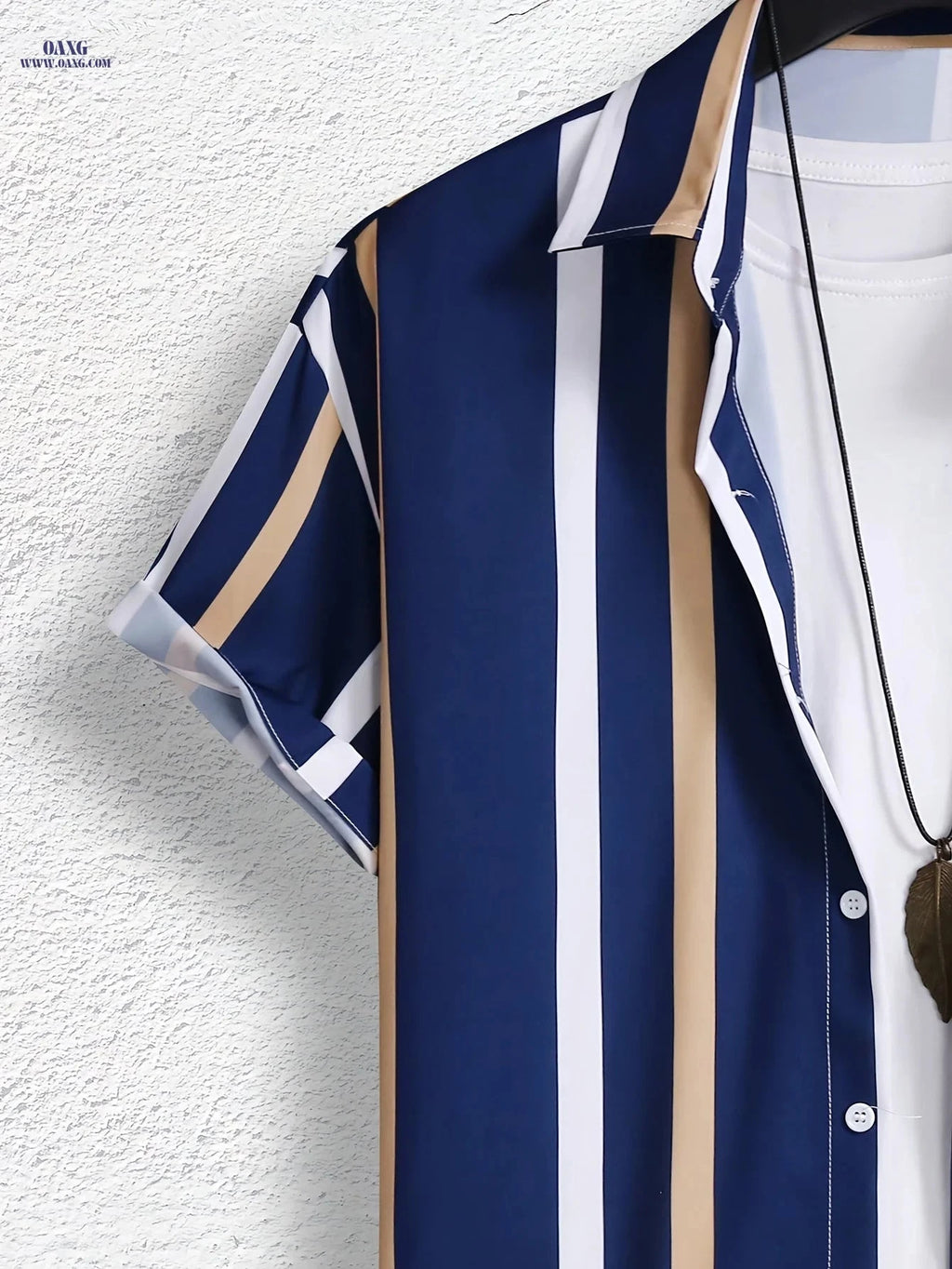 Casual Men's Stripe Graphic Print Shirt - Short Sleeve for Summer   OAXG Blue / FR S