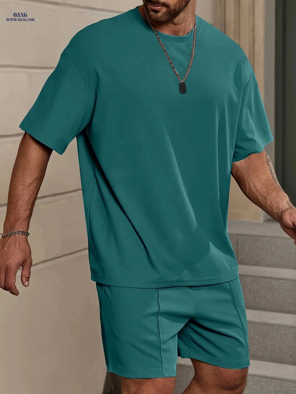 Casual Men's Suit - Polyester Solid Color, Loose Fit, Sports Style   OAXG 