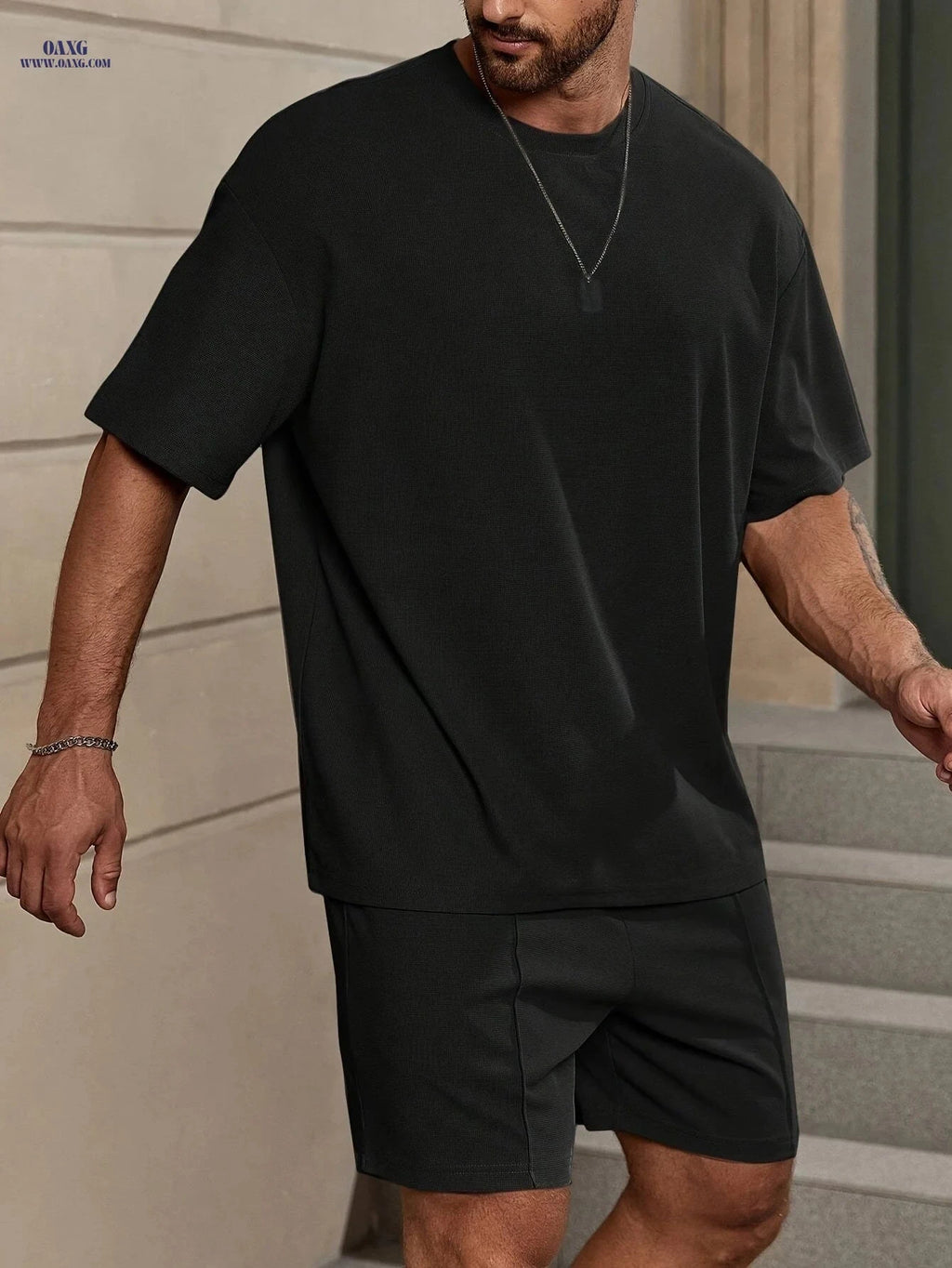 Casual Men's Suit - Polyester Solid Color, Loose Fit, Sports Style   OAXG 