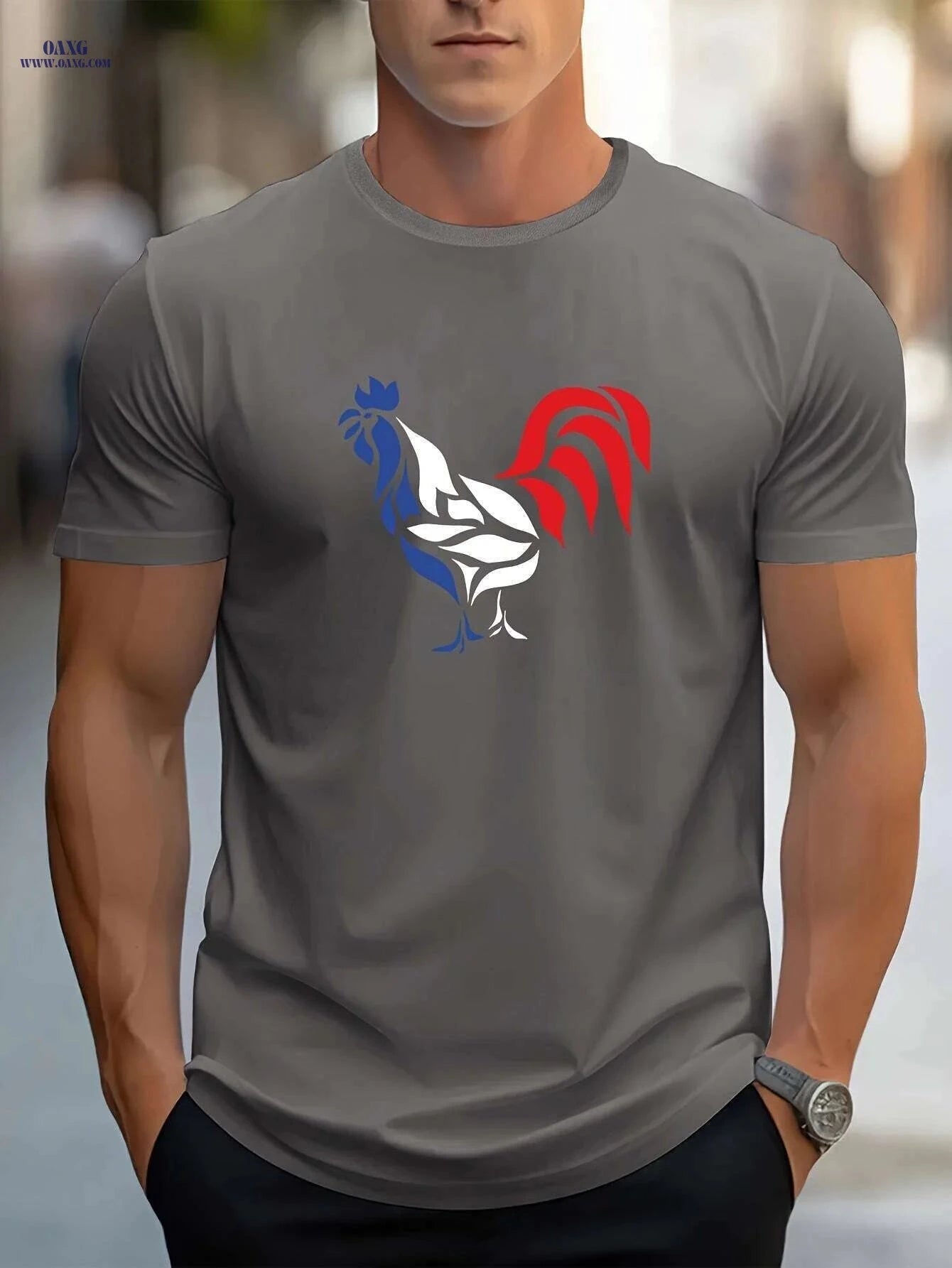 Casual Men's T-Shirt - Summer Oil Painting Rooster Design Tee   OAXG 