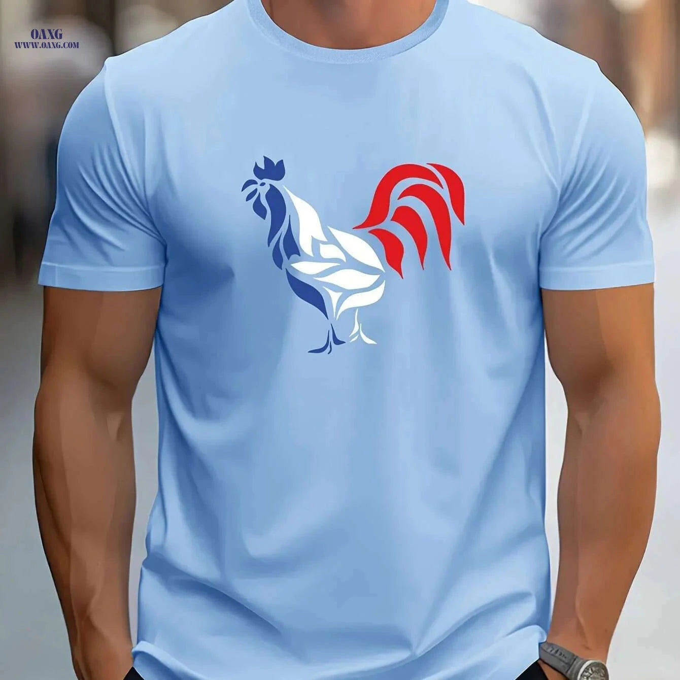 Casual Men's T-Shirt - Summer Oil Painting Rooster Design Tee   OAXG 