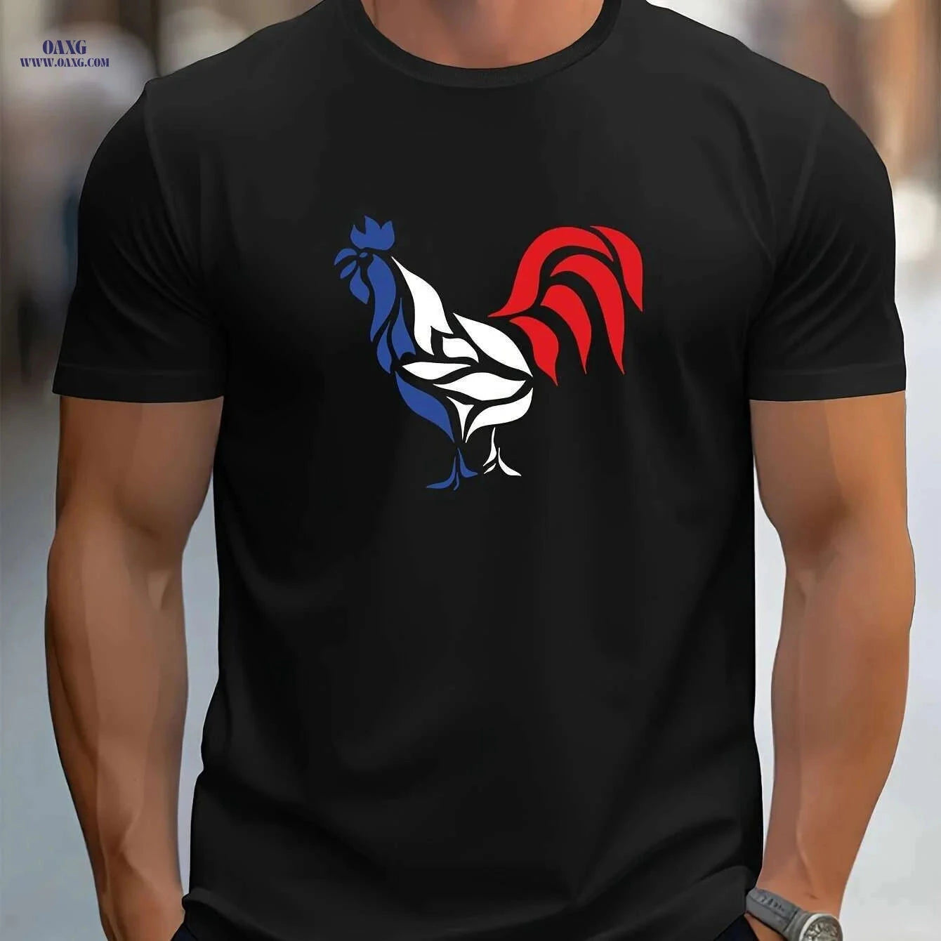 Casual Men's T-Shirt - Summer Oil Painting Rooster Design Tee   OAXG 