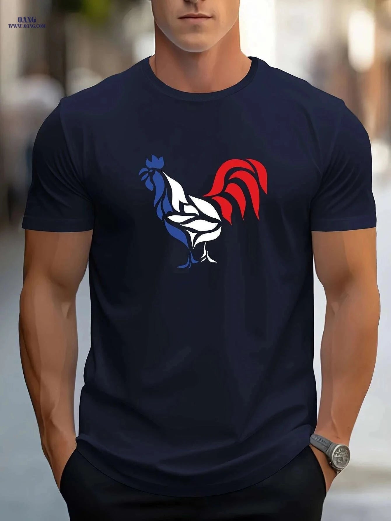 Casual Men's T-Shirt - Summer Oil Painting Rooster Design Tee   OAXG Black / S