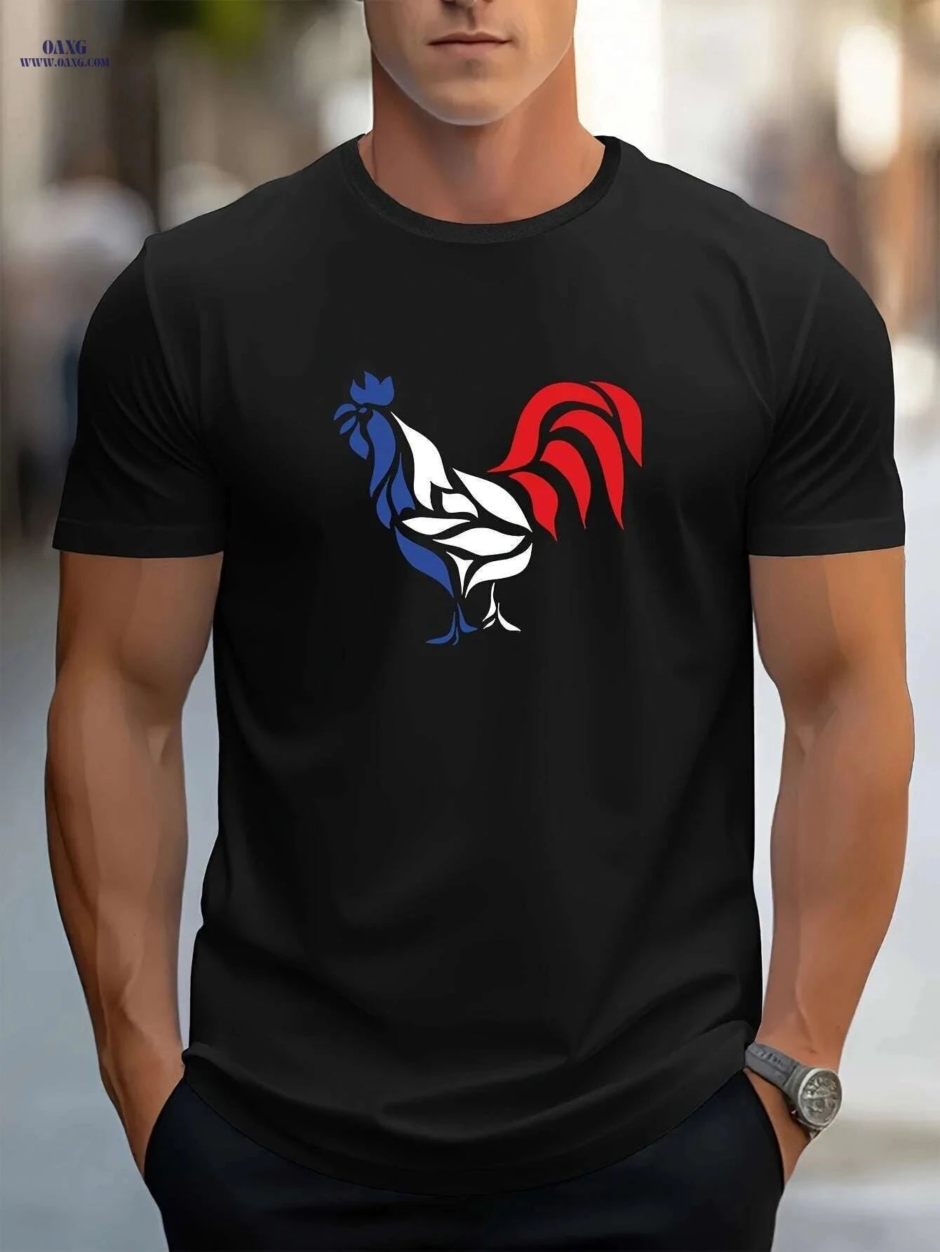 Casual Men's T-Shirt - Summer Oil Painting Rooster Design Tee   OAXG Black / S