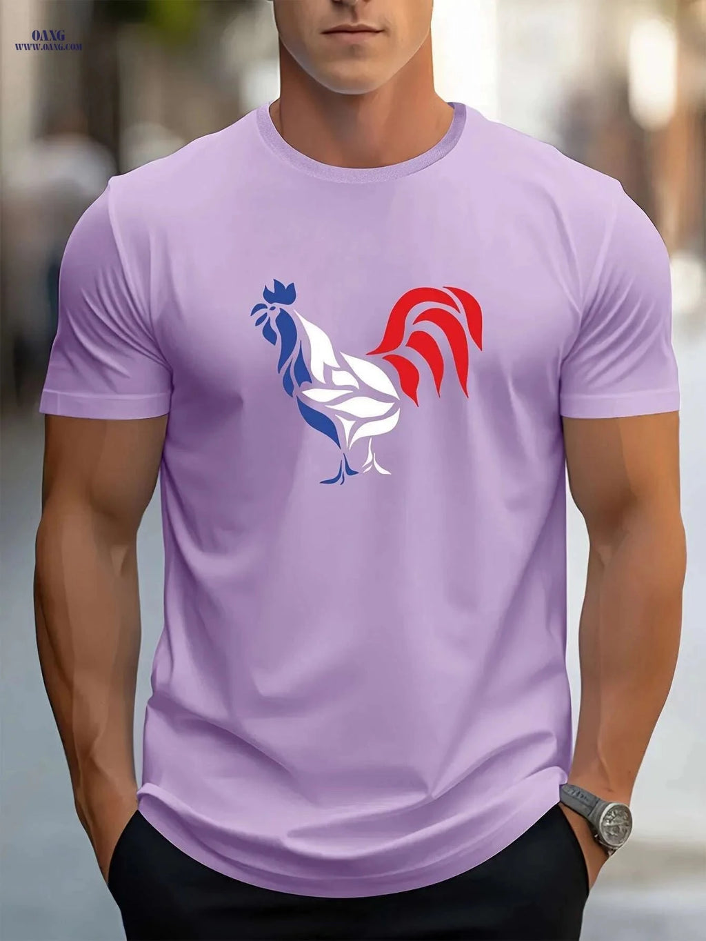 Casual Men's T-Shirt - Summer Oil Painting Rooster Design Tee   OAXG Black / S