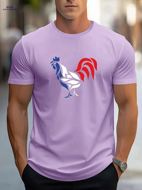 Casual Men's T-Shirt - Summer Oil Painting Rooster Design Tee   OAXG Black / S