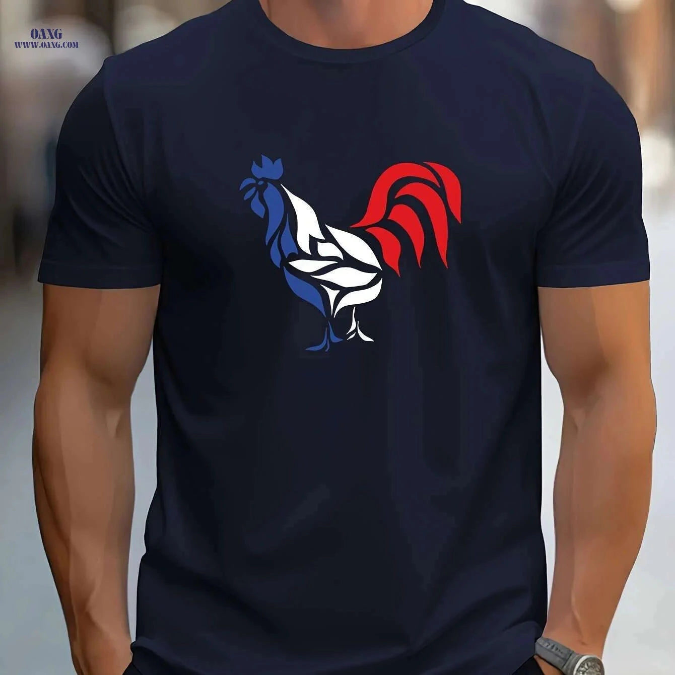 Casual Men's T-Shirt - Summer Oil Painting Rooster Design Tee   OAXG Black / S