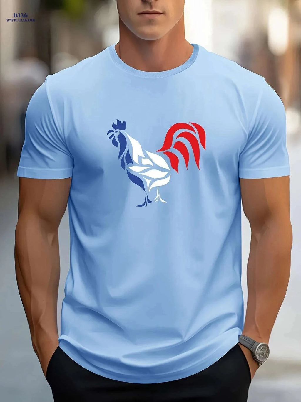 Casual Men's T-Shirt - Summer Oil Painting Rooster Design Tee   OAXG Black / S