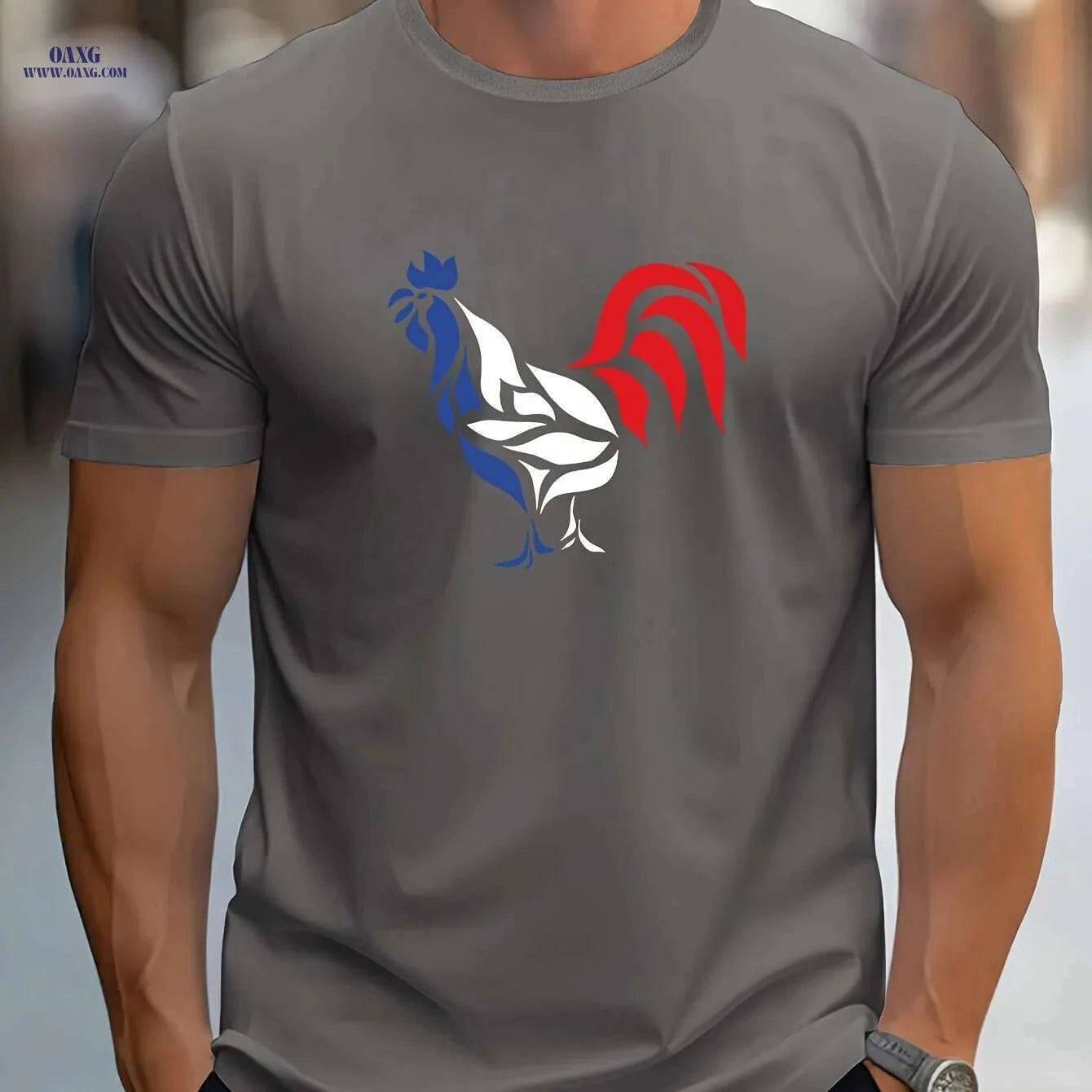 Casual Men's T-Shirt - Summer Oil Painting Rooster Design Tee   OAXG 