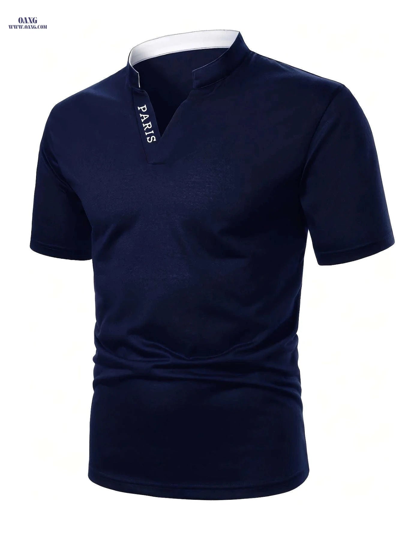 Casual Men's V-Neck Short Sleeve Shirt - Summer Polyester Style   OAXG 