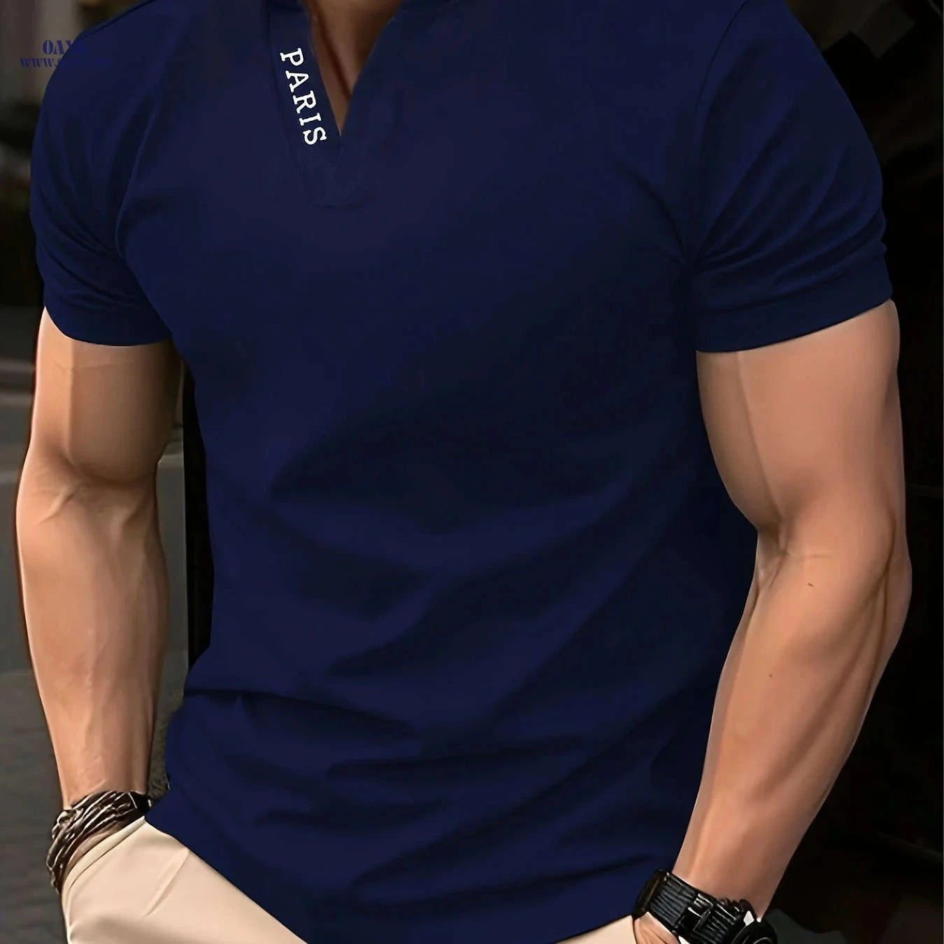 Casual Men's V-Neck Short Sleeve Shirt - Summer Polyester Style   OAXG 