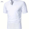 Casual Men's V-Neck Short Sleeve Shirt - Summer Polyester Style   OAXG White / FR S