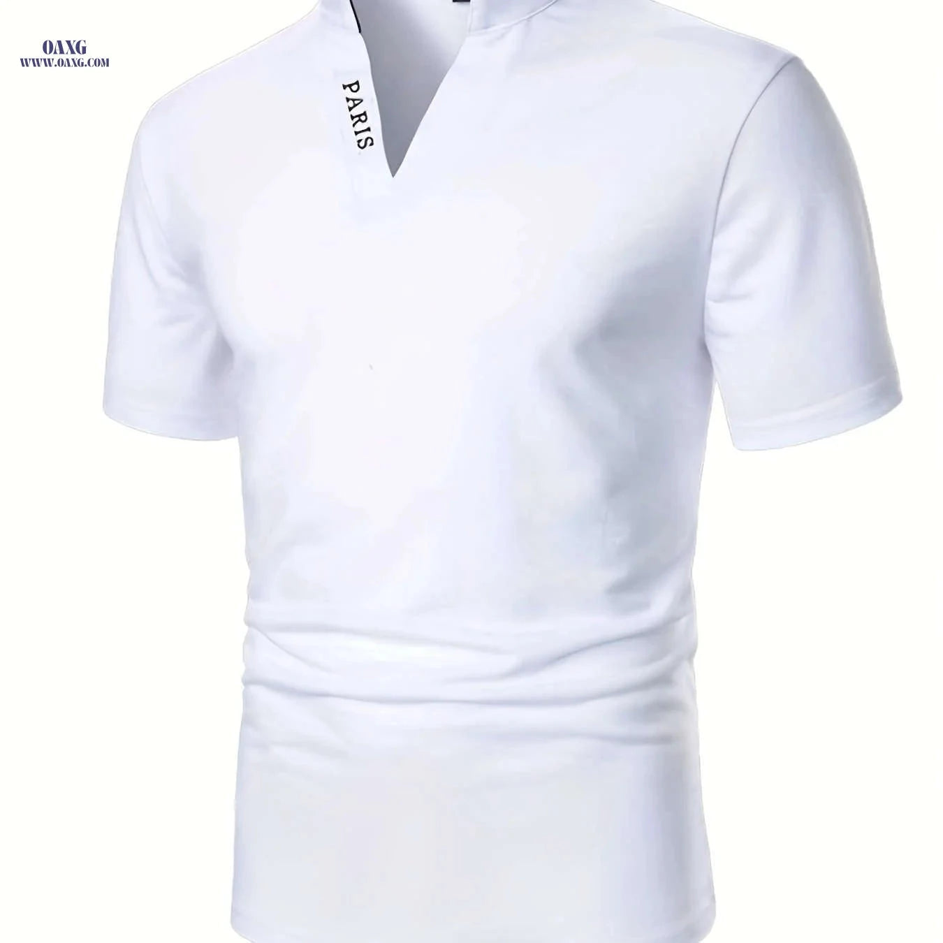 Casual Men's V-Neck Short Sleeve Shirt - Summer Polyester Style   OAXG White / FR S
