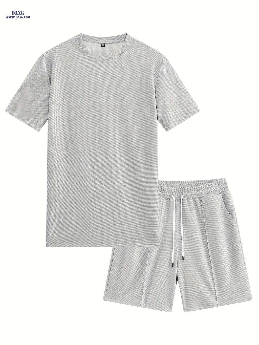 Casual Men’s Waffle Short Sleeve T-Shirt & Drawstring Shorts Set   OAXG 