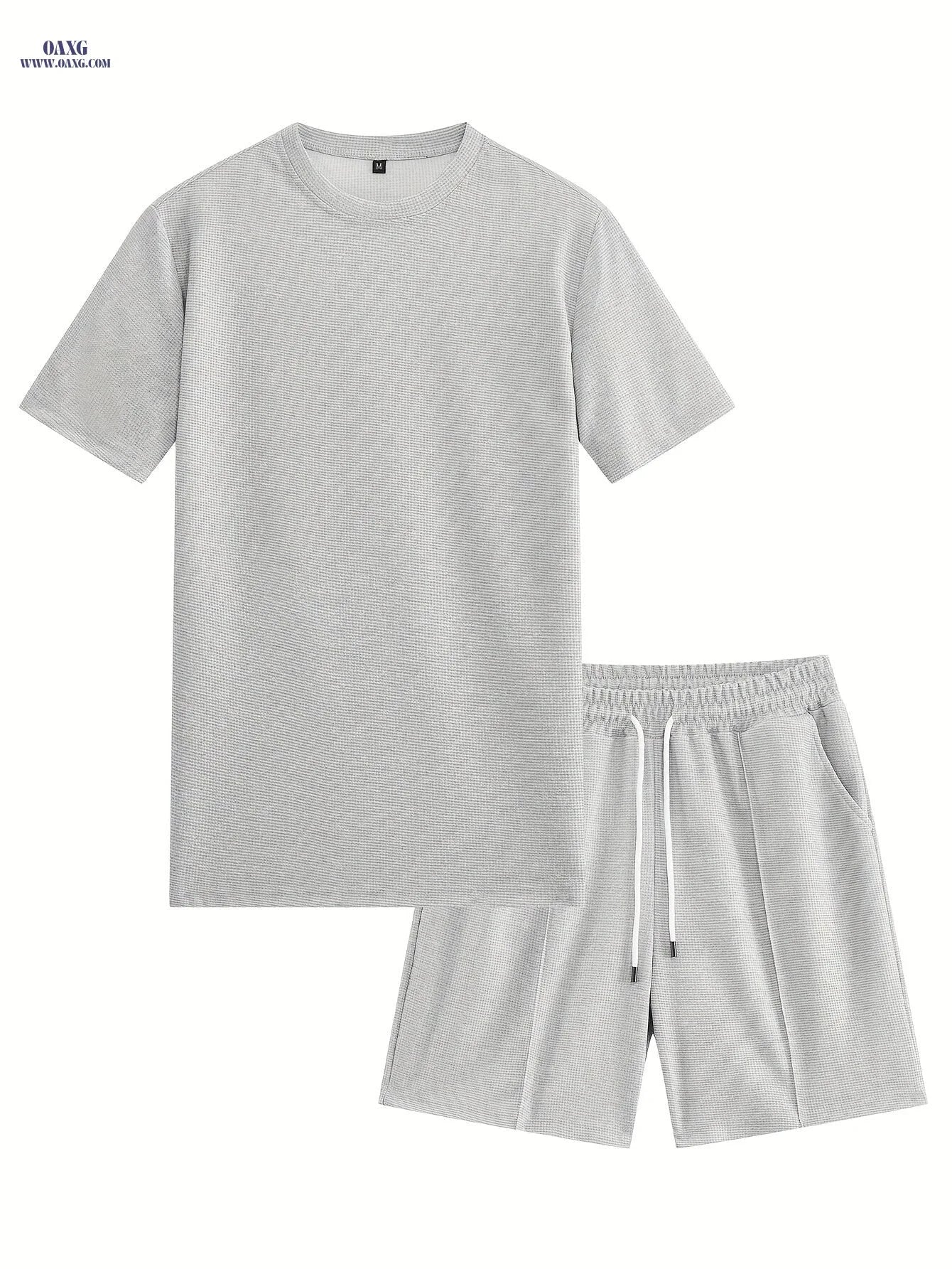 Casual Men’s Waffle Short Sleeve T-Shirt & Drawstring Shorts Set   OAXG 