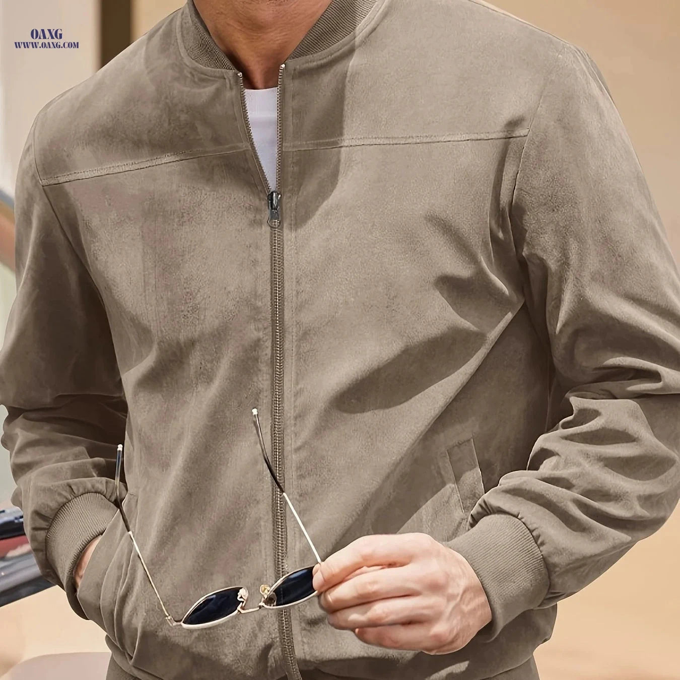 Casual Men's Zipper Jacket - Retro Solid Color with Long Sleeves   OAXG Black / FR S