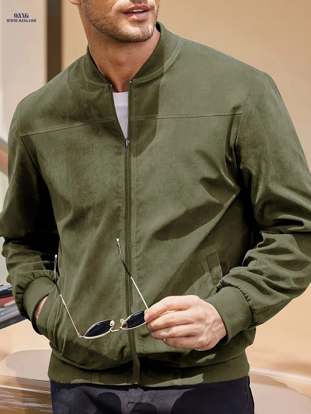 Casual Men's Zipper Jacket - Retro Solid Color with Long Sleeves   OAXG Black / FR S