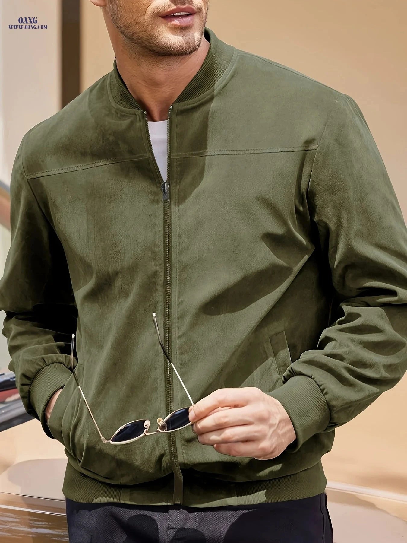 Casual Men's Zipper Jacket - Retro Solid Color with Long Sleeves   OAXG Black / FR S