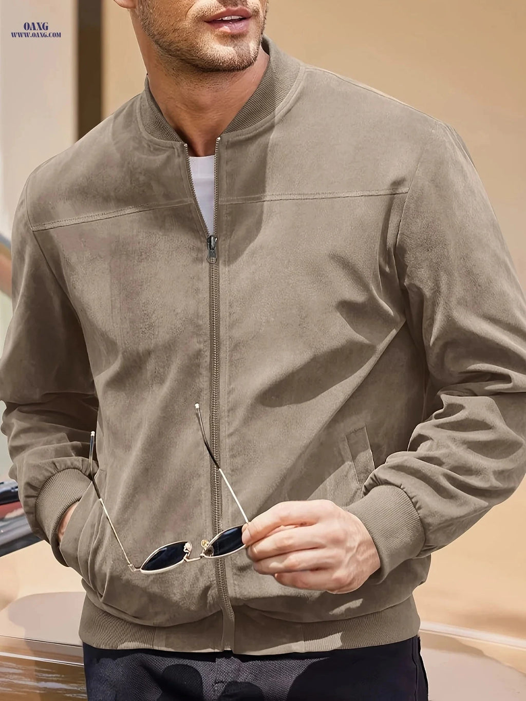 Casual Men's Zipper Jacket - Retro Solid Color with Long Sleeves   OAXG Black / FR S