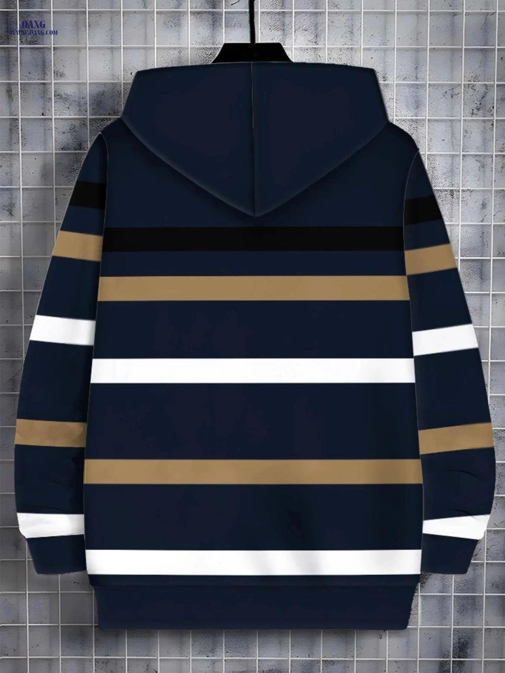 Casual Navy Blue Hoodie with Stripes - Lightweight & Comfortable Wear   OAXG Multicolor / FR M