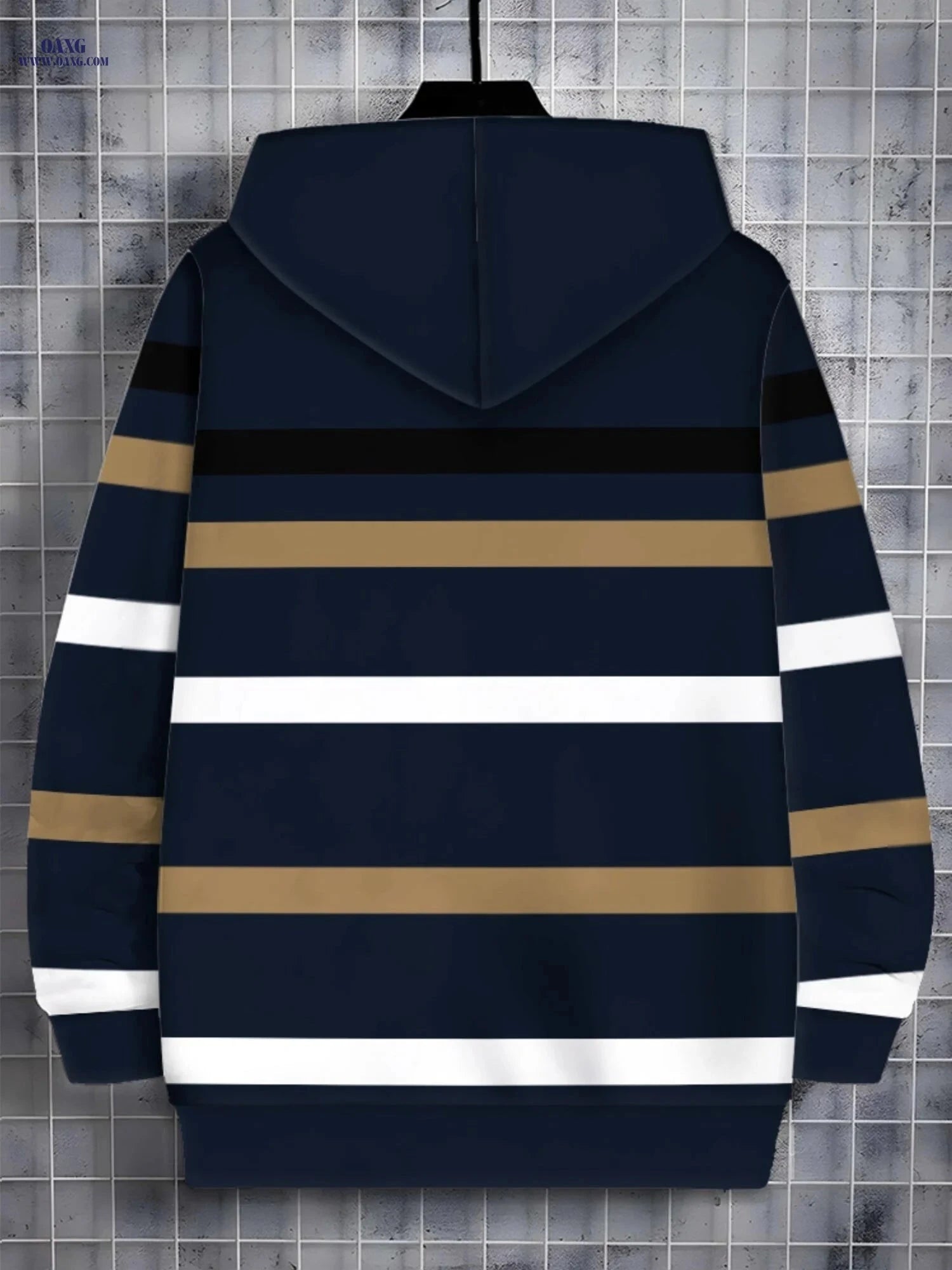 Casual Navy Blue Hoodie with Stripes - Lightweight & Comfortable Wear   OAXG Multicolor / FR M
