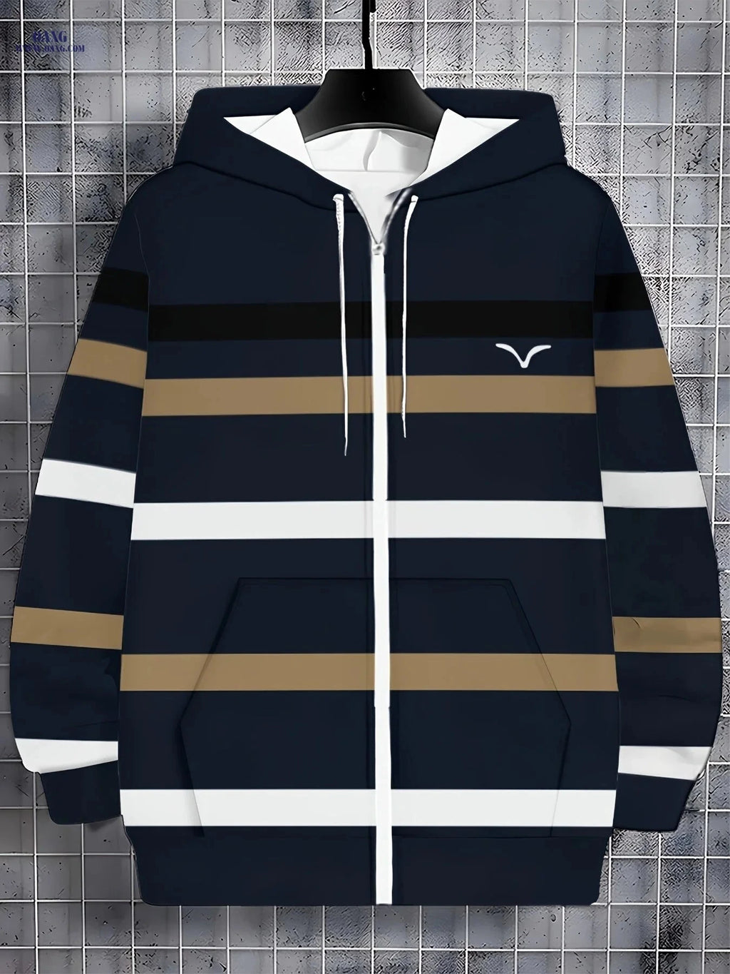 Casual Navy Blue Hoodie with Stripes - Lightweight & Comfortable Wear   OAXG Multicolor / FR M