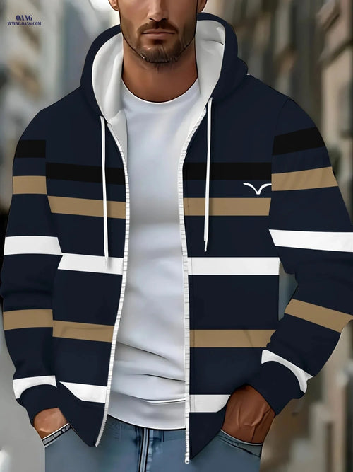 Casual Navy Blue Hoodie with Stripes - Lightweight & Comfortable Wear   OAXG Multicolor / FR M