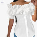 Casual Off-the-Shoulder Ruffle Short-Sleeve Shirt - Summer Style   OAXG 