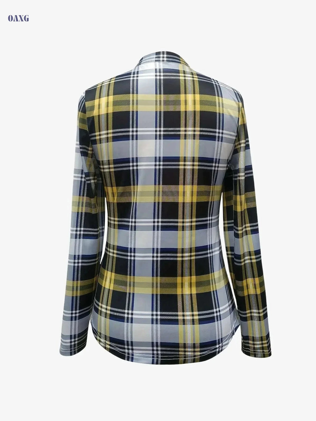 Casual Plaid Print Drawstring Blouse - Long Sleeve V-Neck Top   OAXG 