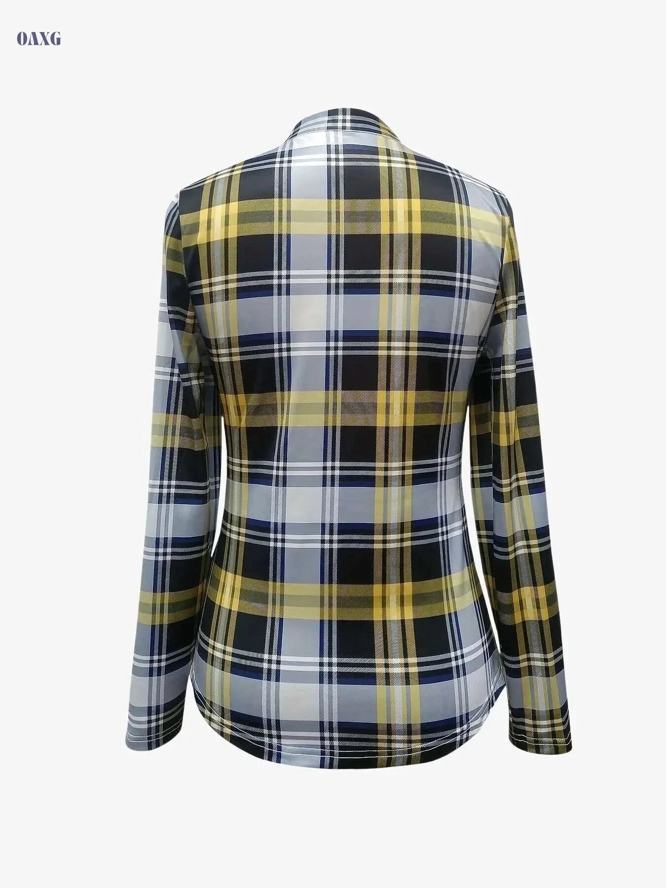 Casual Plaid Print Drawstring Blouse - Long Sleeve V-Neck Top   OAXG 