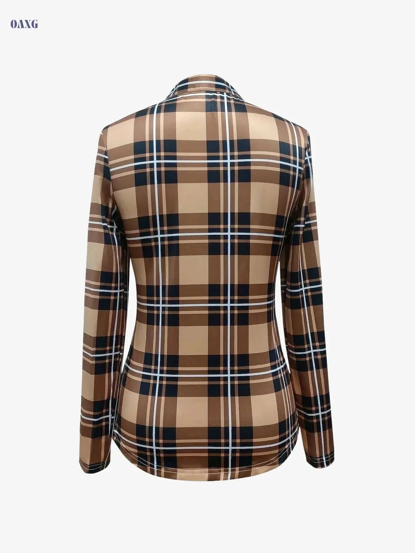 Casual Plaid Print Drawstring Blouse - Long Sleeve V-Neck Top   OAXG Red / S