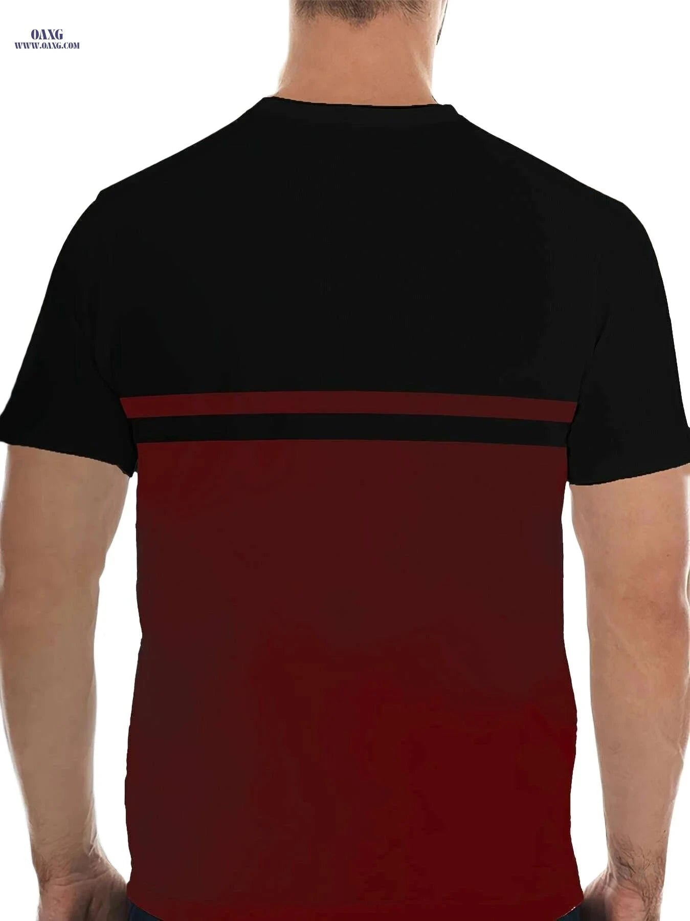 Casual Polyester Men's Tee - Crew Neck, Regular Fit, Striped Style   OAXG 