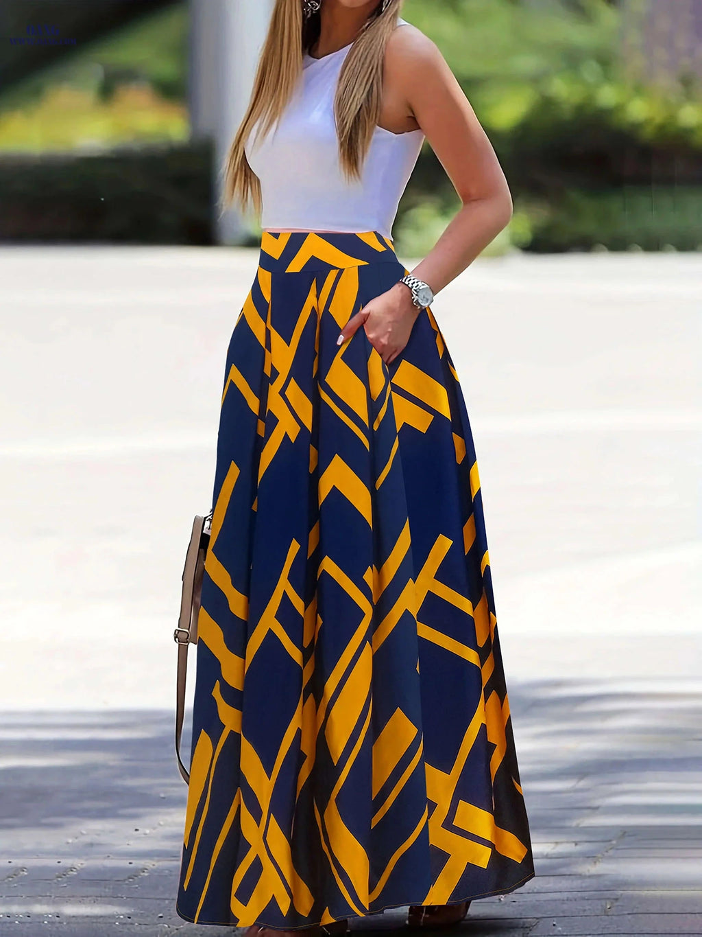Casual Printed Maxi Skirt - Semi-Sheer, Perfect for Spring & Summer   OAXG White / S