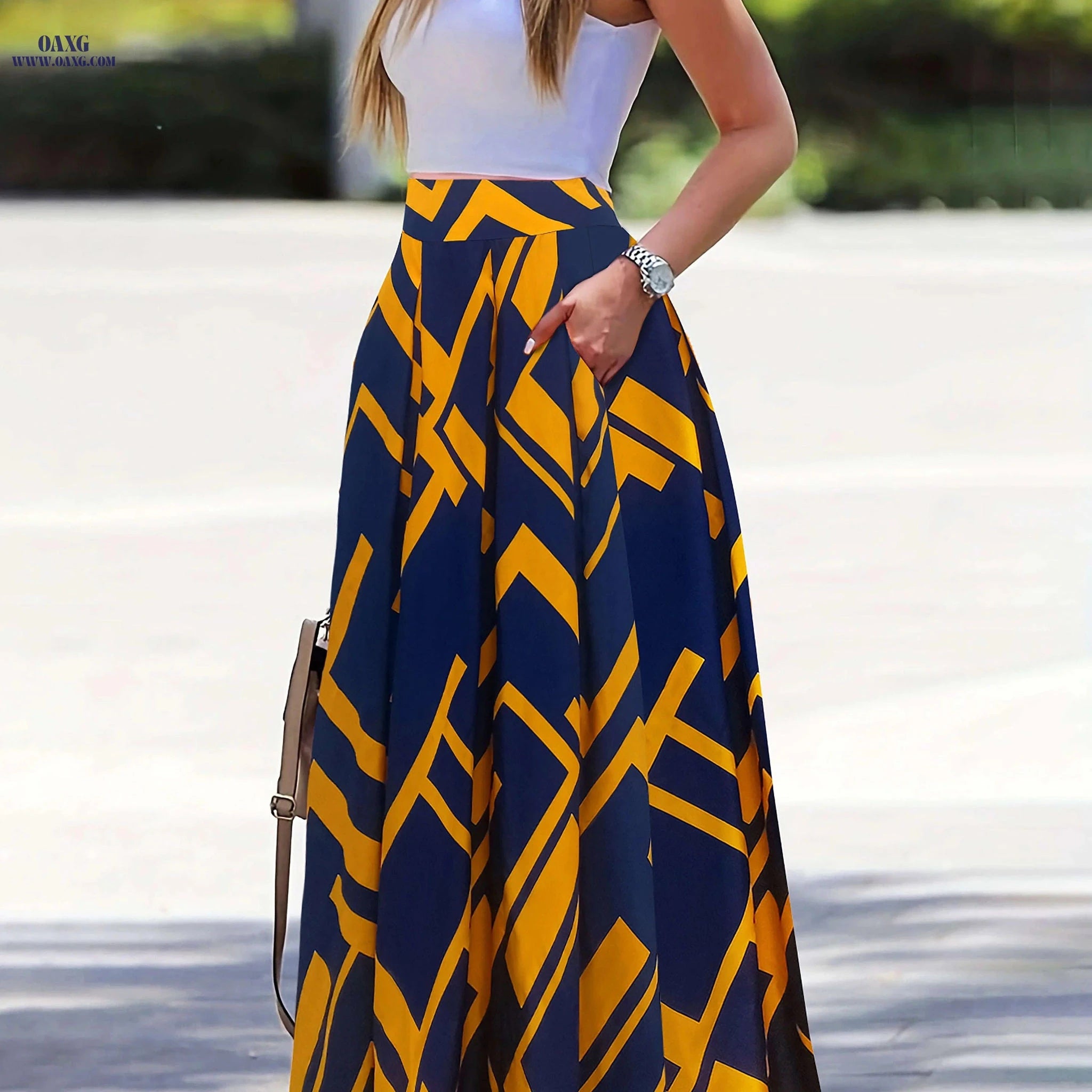 Casual Printed Maxi Skirt - Semi-Sheer, Perfect for Spring & Summer   OAXG White / S
