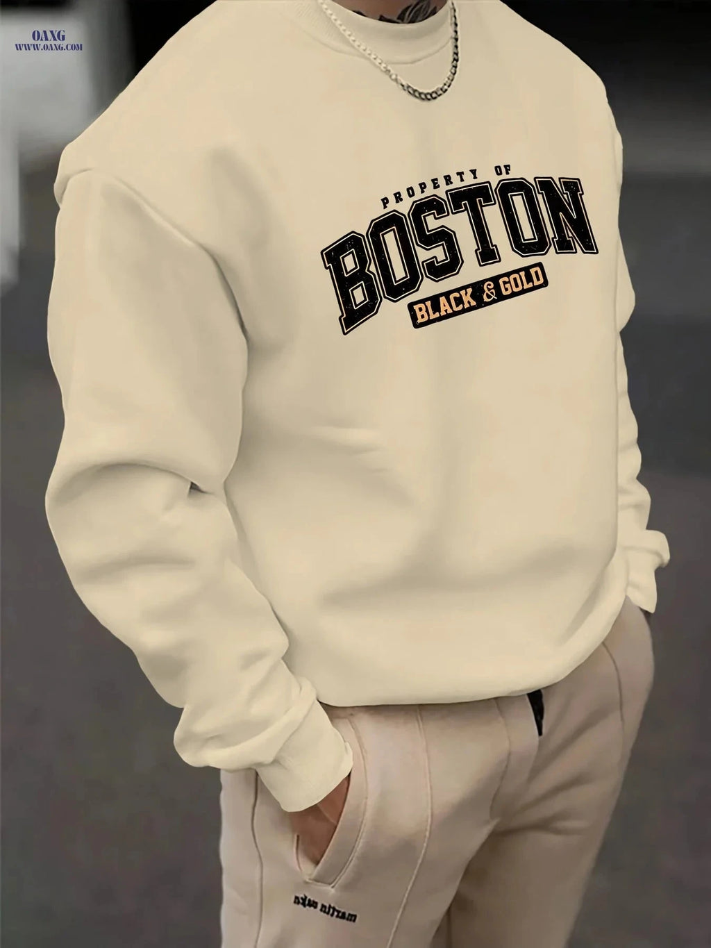 Casual Printed Round Neck Sweatshirt - 100% Polyester for Men   OAXG 