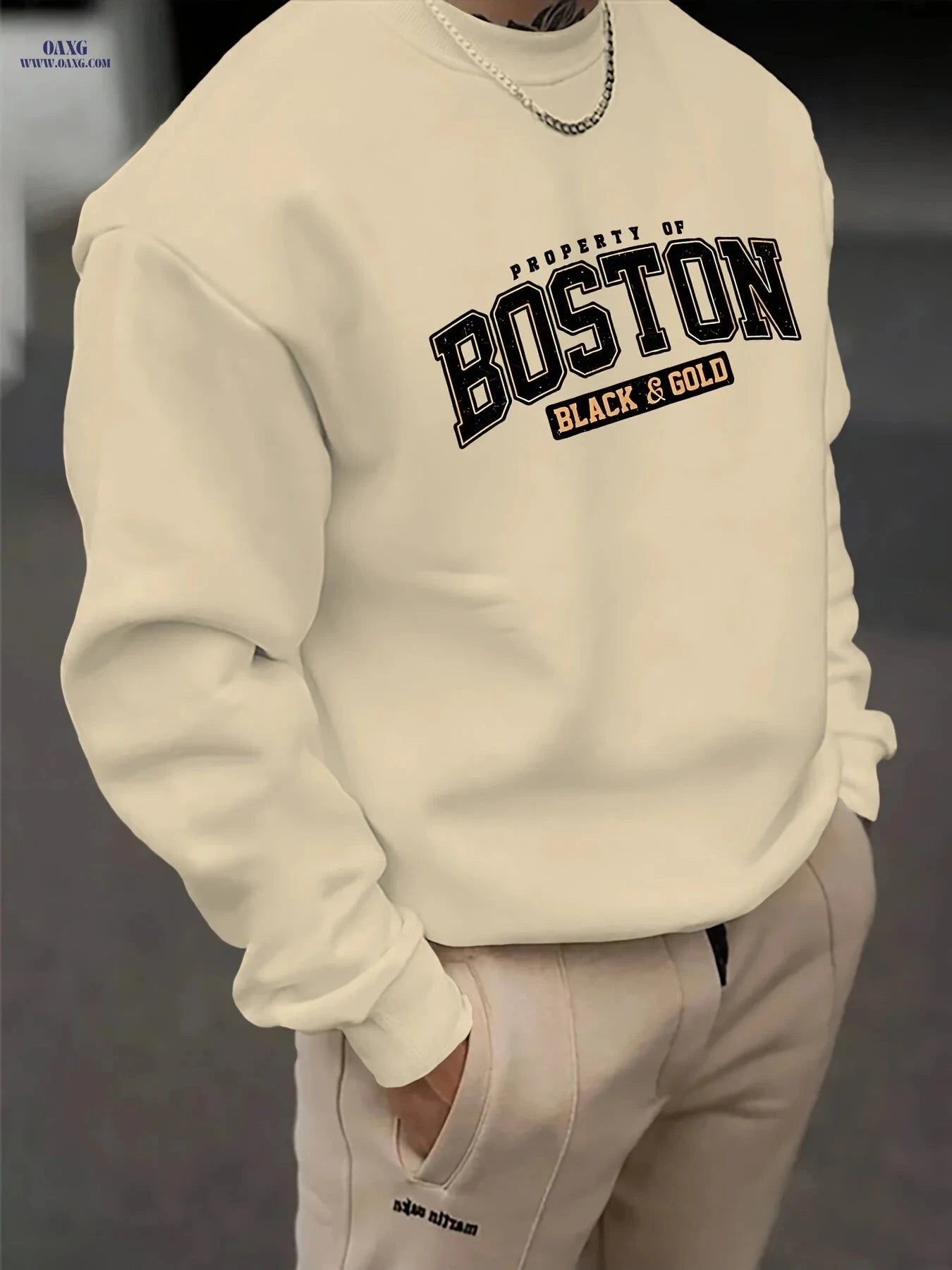 Casual Printed Round Neck Sweatshirt - 100% Polyester for Men   OAXG 