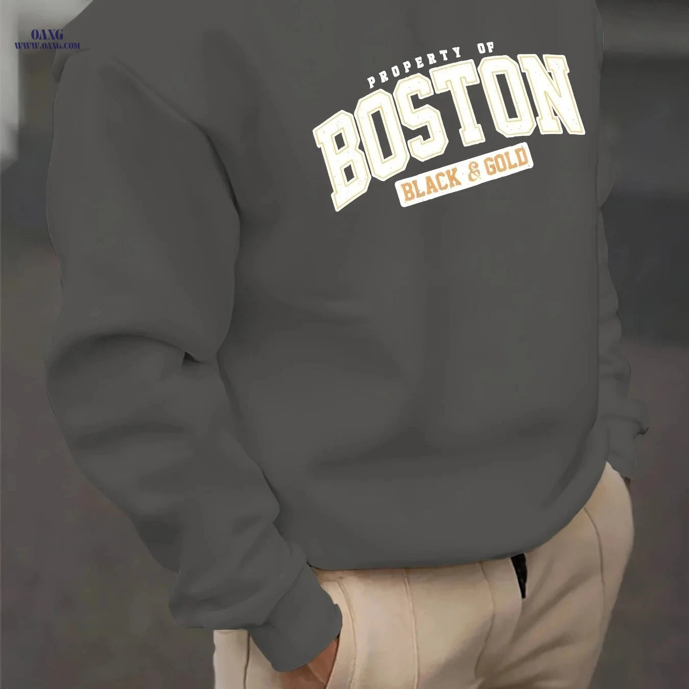 Casual Printed Round Neck Sweatshirt - 100% Polyester for Men   OAXG 