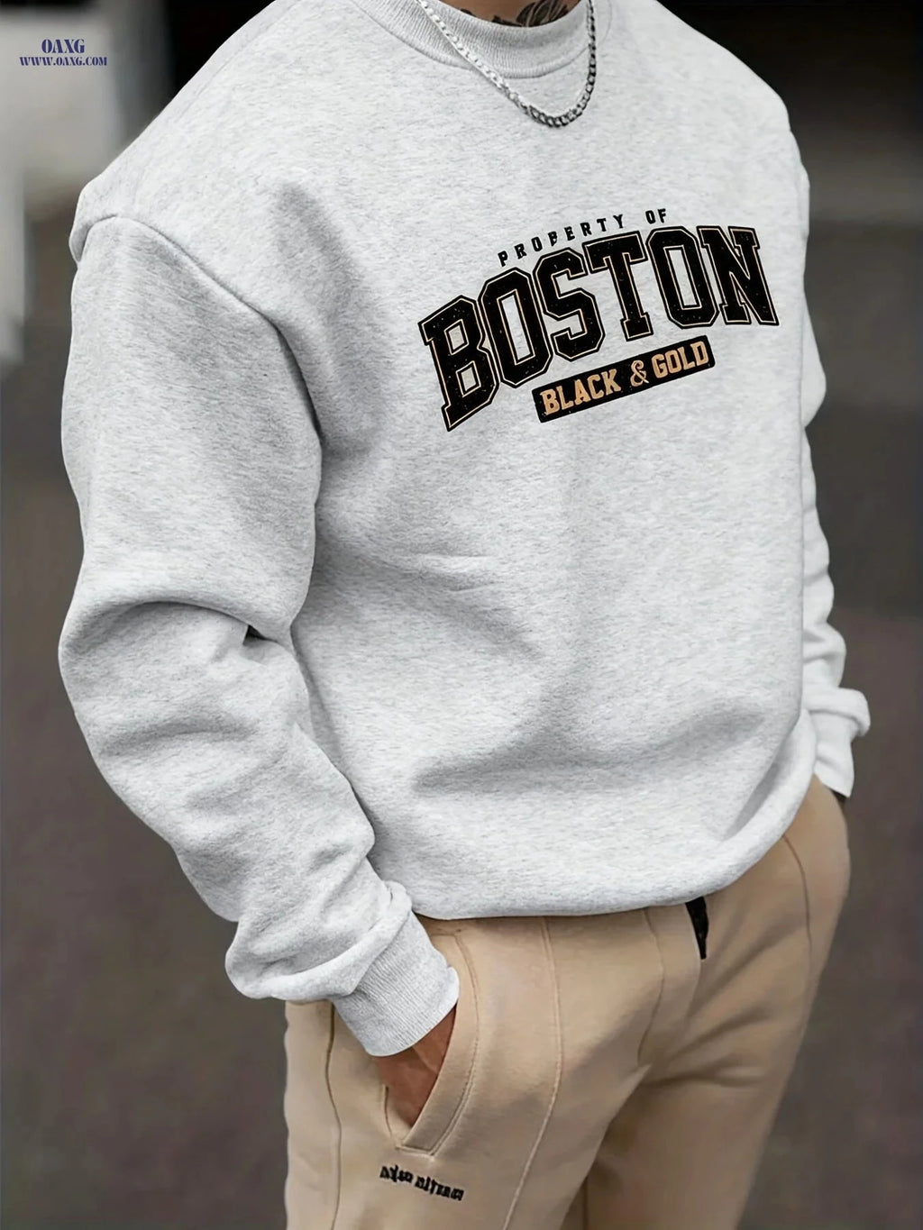 Casual Printed Round Neck Sweatshirt - 100% Polyester for Men   OAXG 