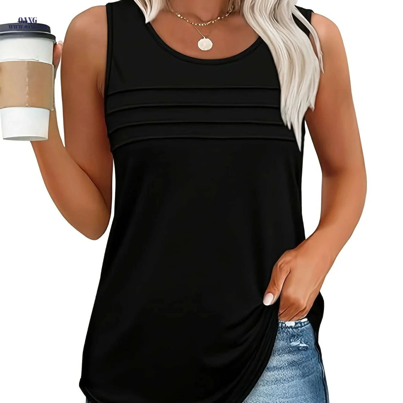 Casual Printed Round-Neck Tank Top - European & American Fashion   OAXG 