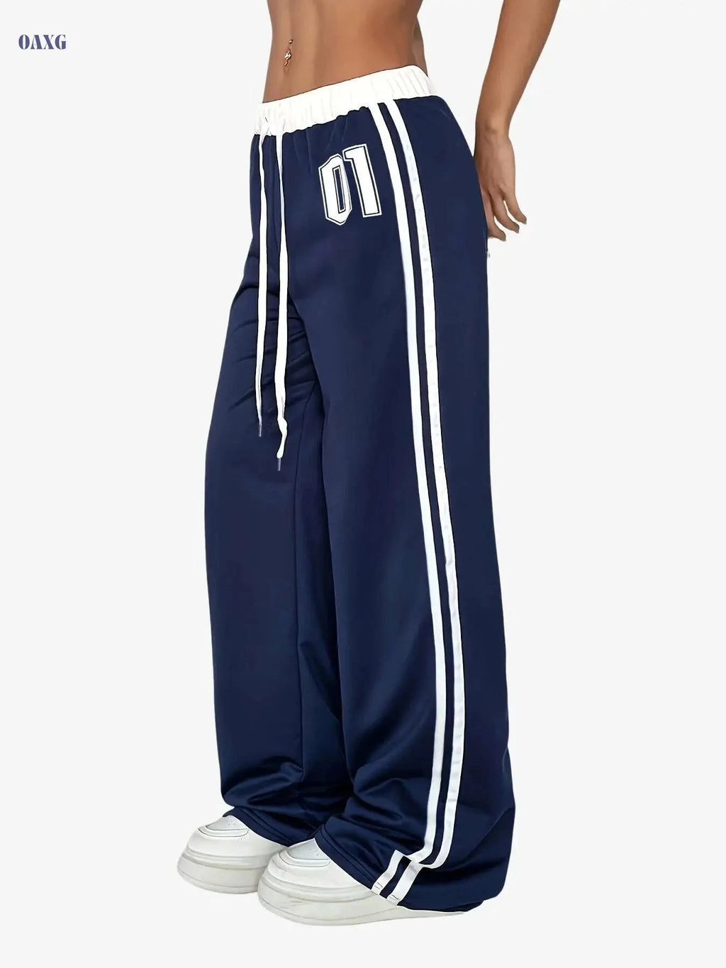 Casual Printed Wide Leg Pants - Medium Stretch, Drawstring Style   OAXG 
