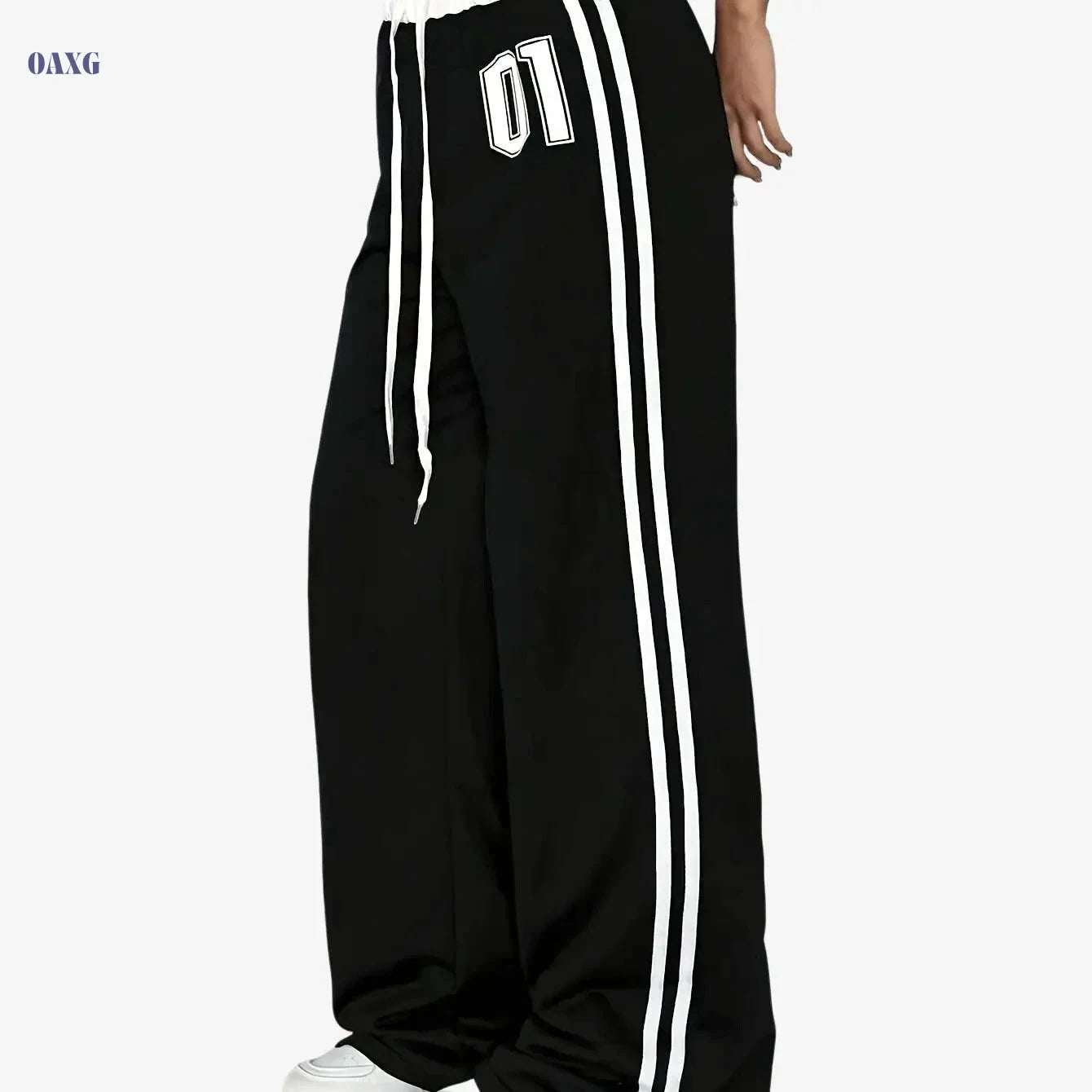 Casual Printed Wide Leg Pants - Medium Stretch, Drawstring Style   OAXG 