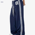Casual Printed Wide Leg Pants - Medium Stretch, Drawstring Style   OAXG Navy Blue / XS