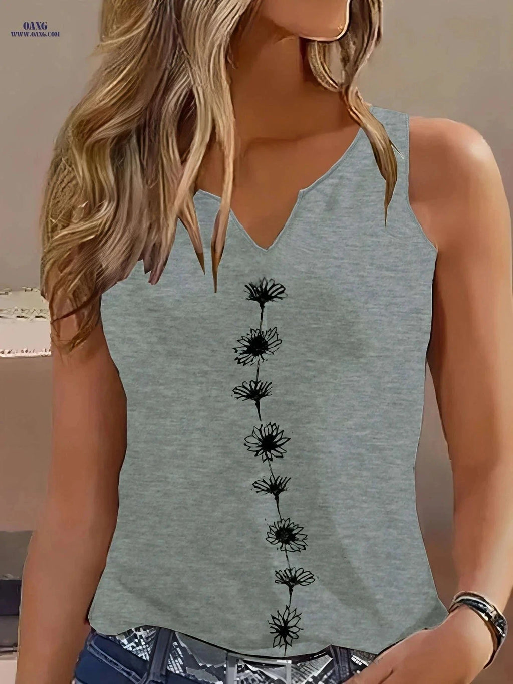 Casual Regular Fit Floral Vest - Semi-Sheer Spring/Summer Style   OAXG White / S