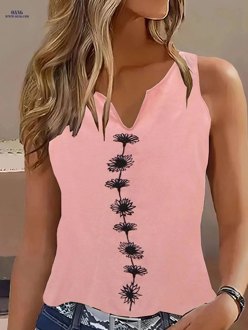 Casual Regular Fit Floral Vest - Semi-Sheer Spring/Summer Style   OAXG White / S