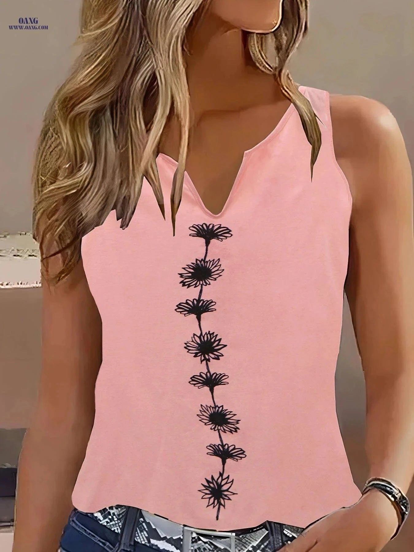 Casual Regular Fit Floral Vest - Semi-Sheer Spring/Summer Style   OAXG White / S