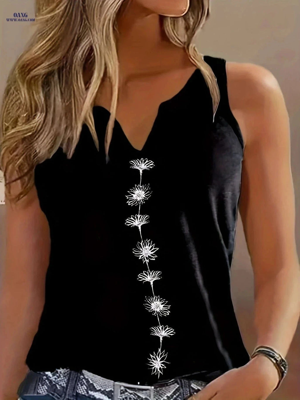 Casual Regular Fit Floral Vest - Semi-Sheer Spring/Summer Style   OAXG White / S